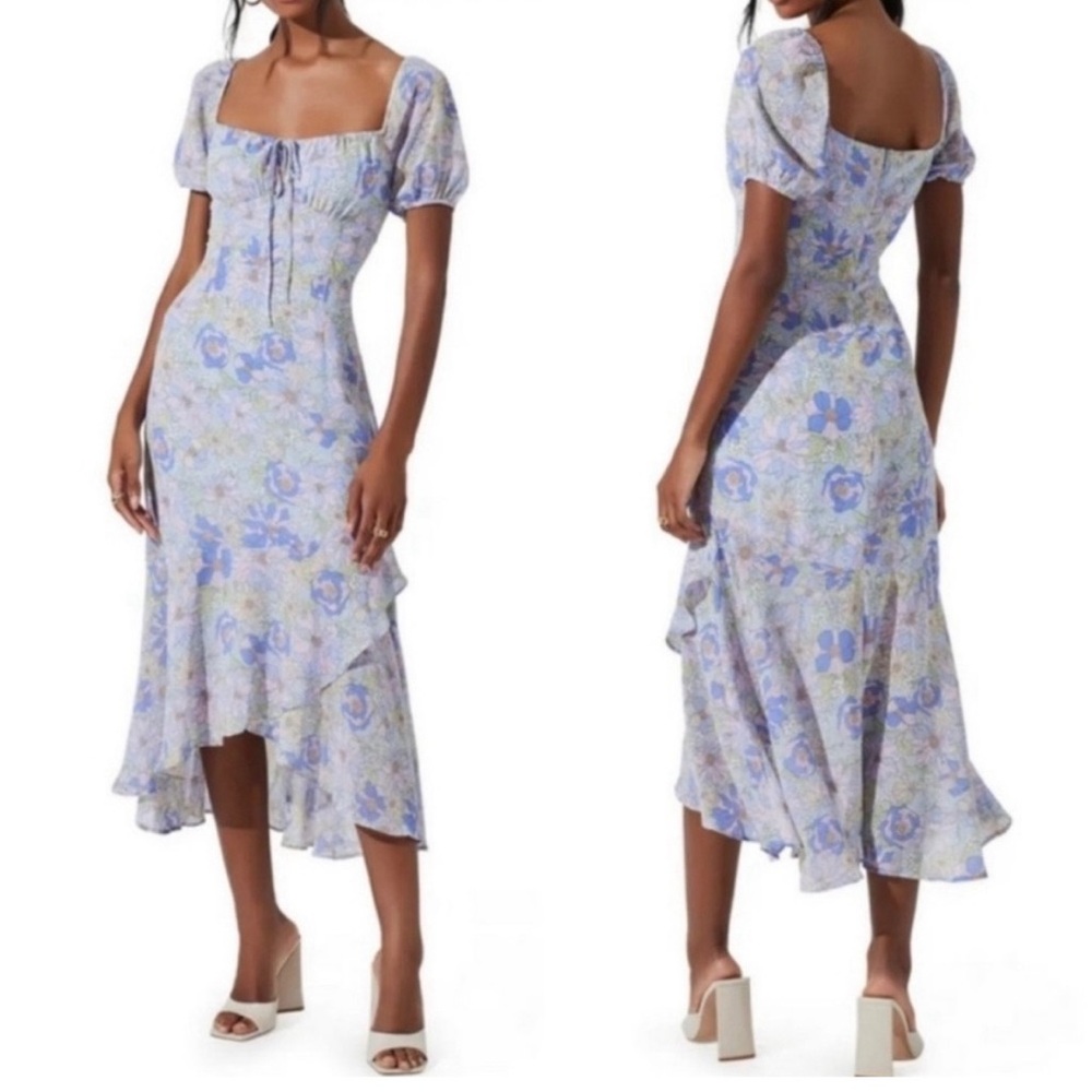Astr Blue and Purple Floral Midi Dress